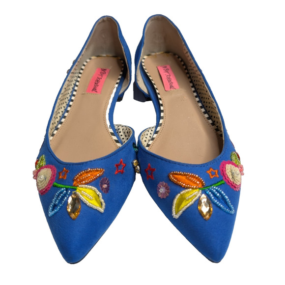 Betsey‎ Johnson Cypress Blue Beaded Sequin Whimsical Funky Fairy Suede Flats 6.5 - Picture 4 of 12